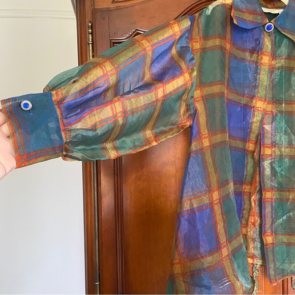 Vintage Victoria’s Secret Gold Label Plaid Bed Jacket | Sheer Artsy Clowncore - Picture 2 of 6